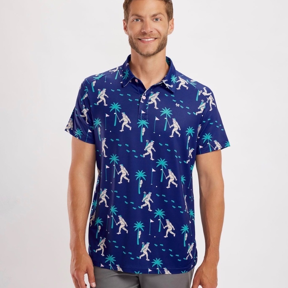 Tipsy Elves Men's Bigfoot Golf Polo Shirt Blue Size S Athletic Fit